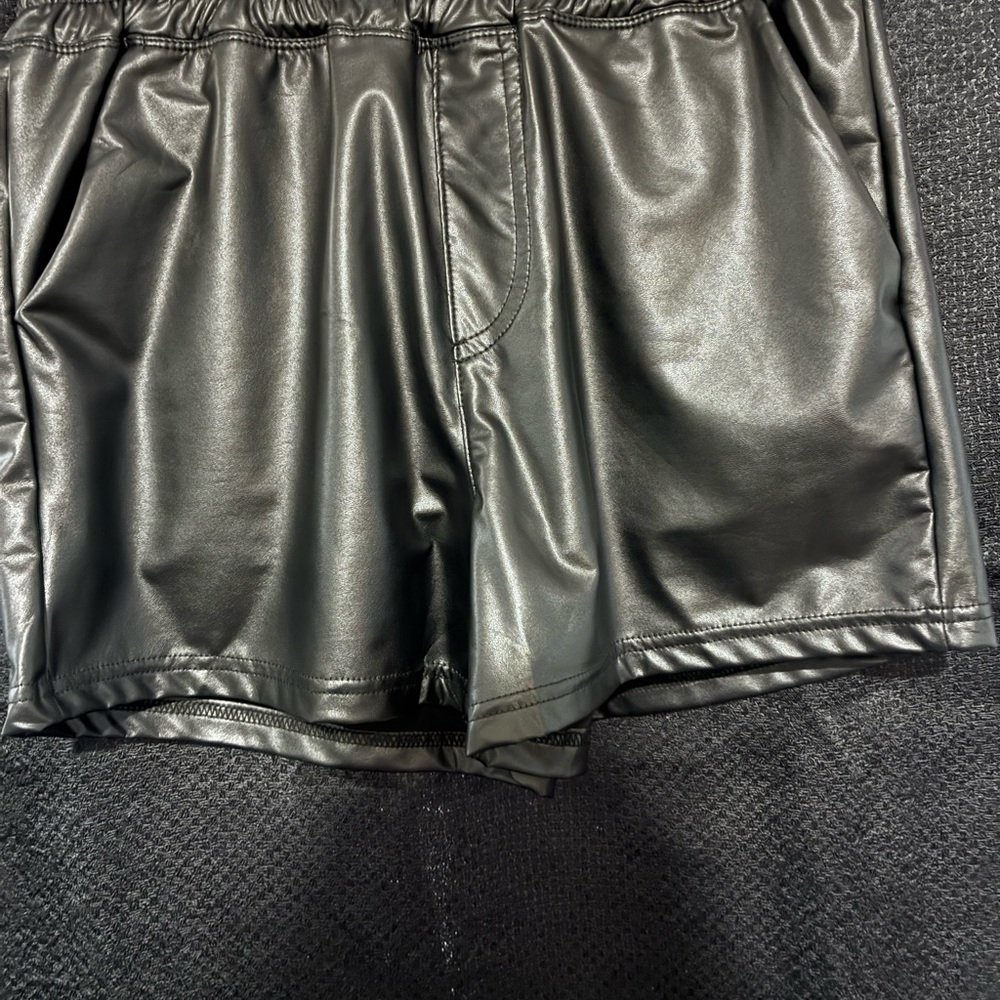 Black Faux Leather Men Shorts